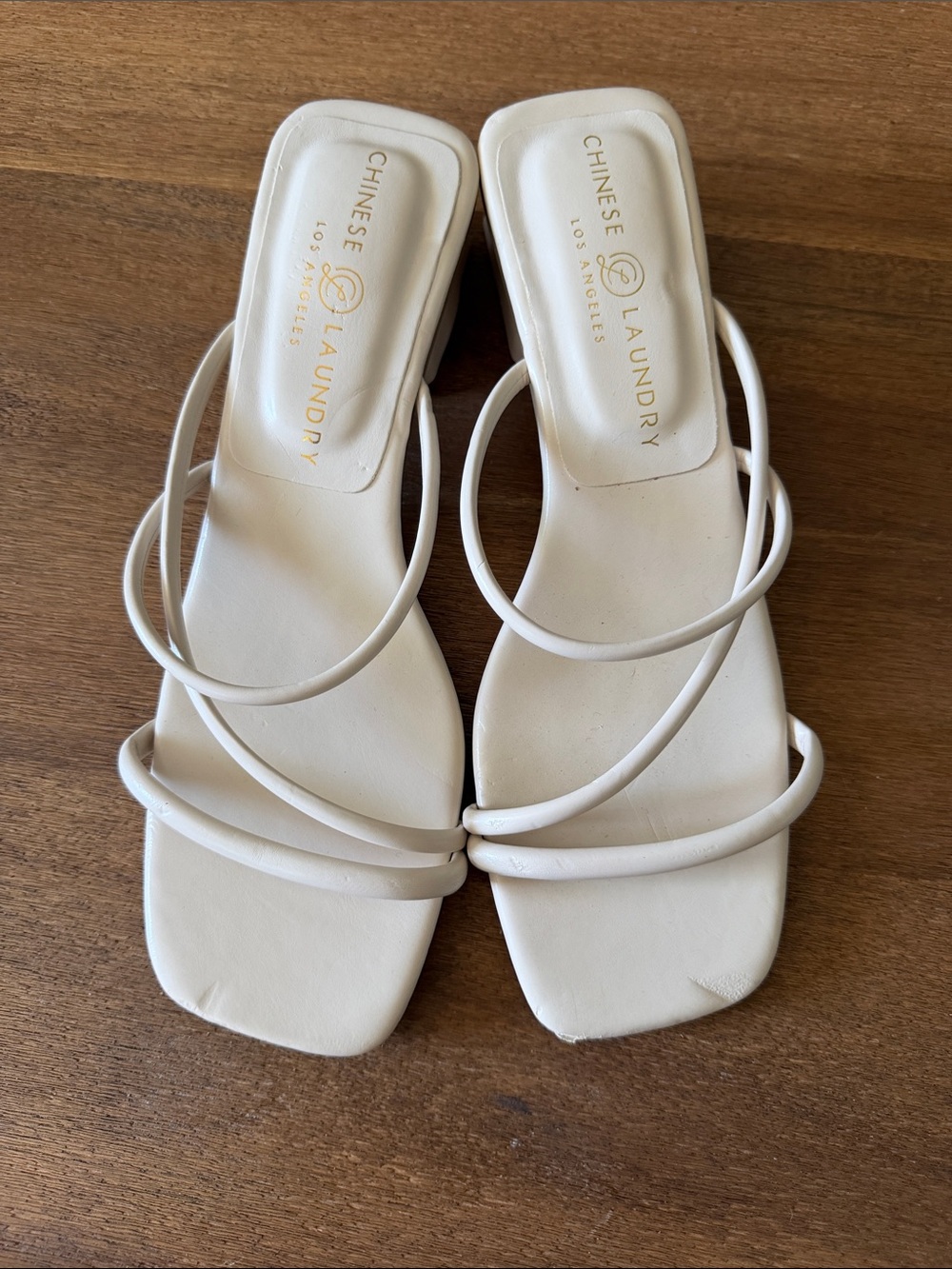 Chinese Laundry White Multi-Strap Square-Toe Slide Mules